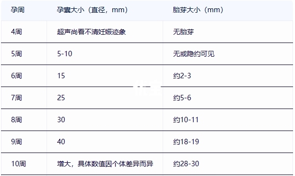 胎芽大小对照表